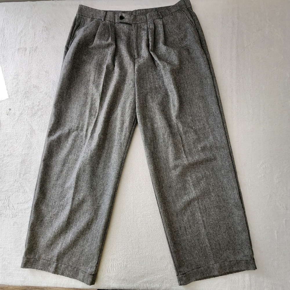 Pleated Wide Leg Trousers Womens 20W Gray Pants W40 L30 Wool Blend Career Office